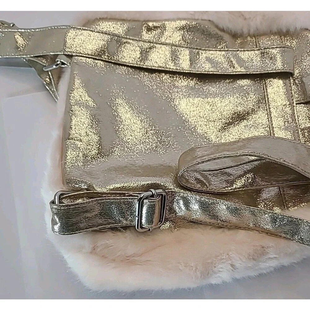 Gold Metallic Faux Fur Pink Backpack w/ Silver Gold Stars Toddler Little Girl